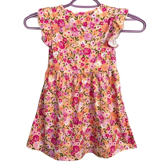 btween Little Girls Floral Jersey Knit Dress Ruffle Sleeve Size 4 Summer Style - Picture 2 of 4